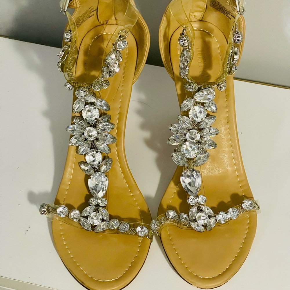 Nude and crystal wedges
